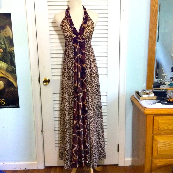 Moda International Dresses | Moda Int'l Animal Print Maxi Halter Dress Sz S | Color: Brown/Tan | Size: S | Glam_Gypsy's Closet